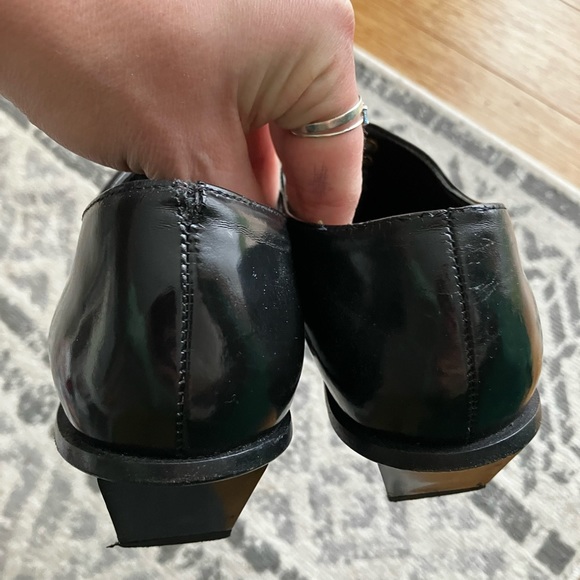 Robert Clergerie Black coated leather tapered toe lace up with geometric heel - Picture 10 of 14